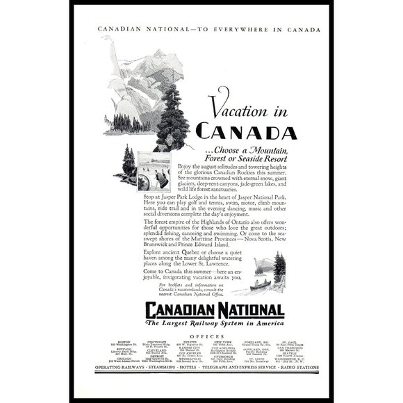 1929 Canadian National Railways Vacation Vintage Print Ad Rockies Beach Wall Art - Picture 1 of 1